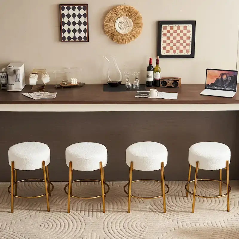 Beige & Gold Modern 20" Barstools (Set of 2)