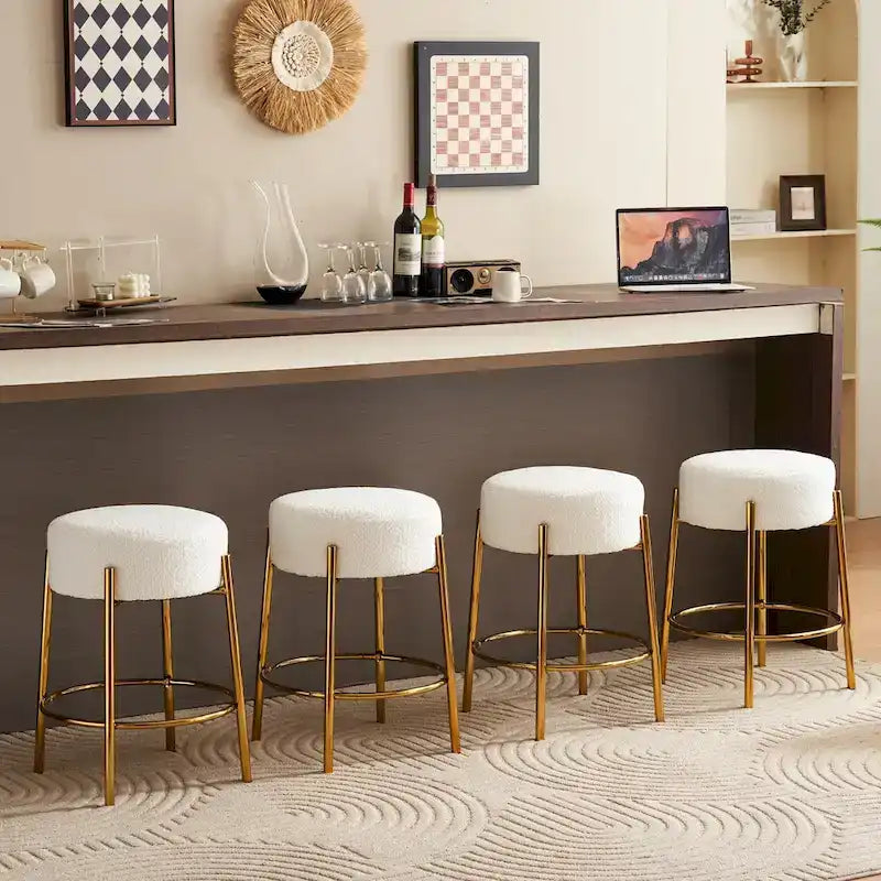 Beige & Gold Modern 20" Barstools (Set of 2)