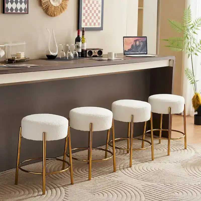 Beige & Gold Modern 20" Barstools (Set of 2)