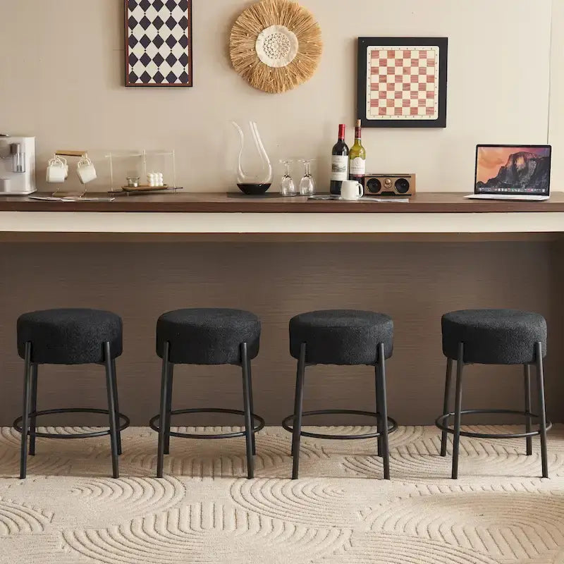 Black Modern 20" Barstools with Hardware Support Legs (Set of 2)
