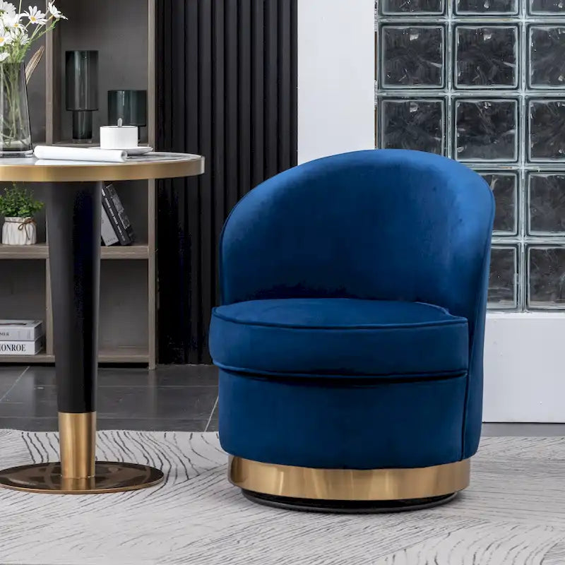 Upholstered Velvet Accent Chair with Gold Swivel Base