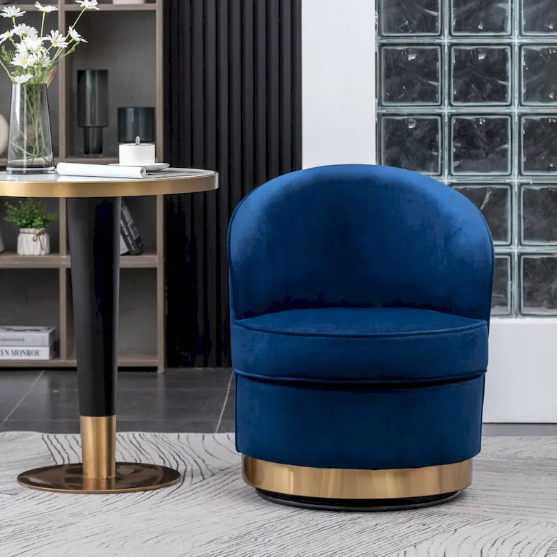 Upholstered Velvet Accent Chair with Gold Swivel Base
