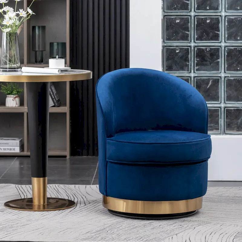 Upholstered Velvet Accent Chair with Gold Swivel Base