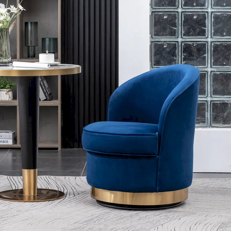 Upholstered Velvet Accent Chair with Gold Swivel Base