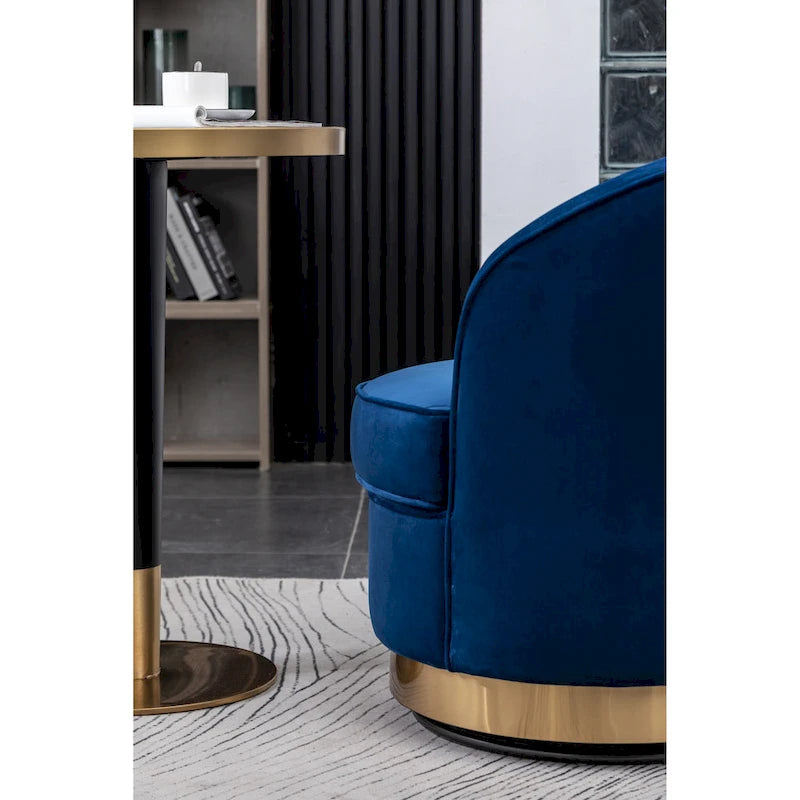 Upholstered Velvet Accent Chair with Gold Swivel Base