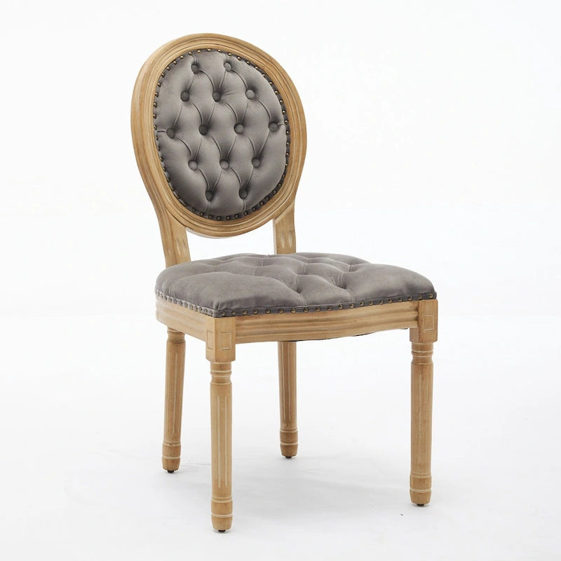Solid Wood Frame Antique Dining Chair, Hand-Pulled Buckle Decoration Velvet Dining Chair with Nailhead Trim, Set of 2