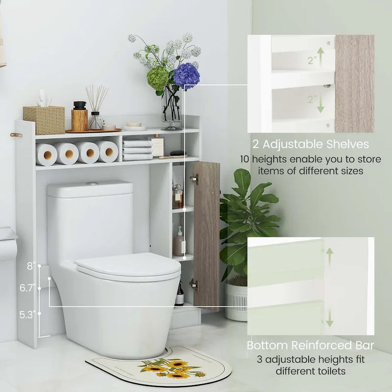 Over-the-Toilet Bathroom Storage Cabinet with 2 Adjustable Shelves