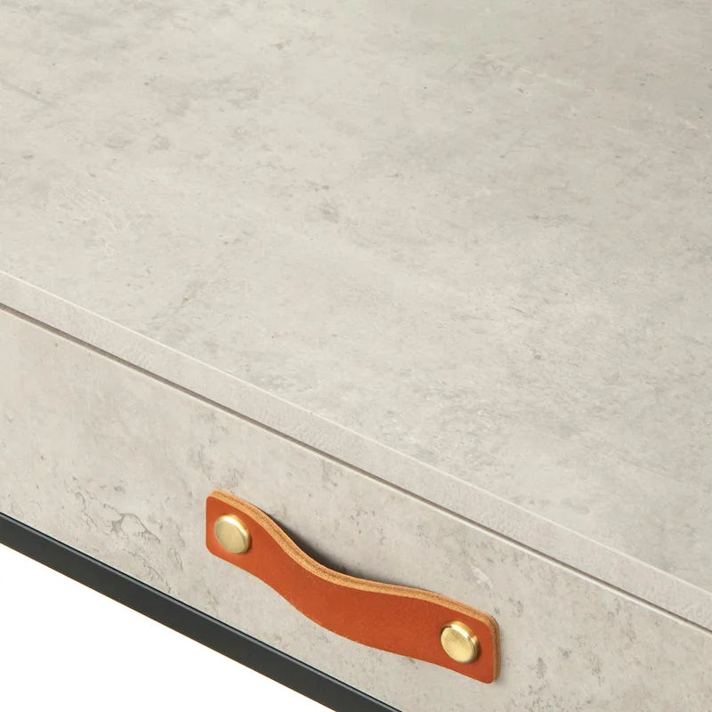 Industrial Style Desk with Cement-Look Finish and 2 Drawers