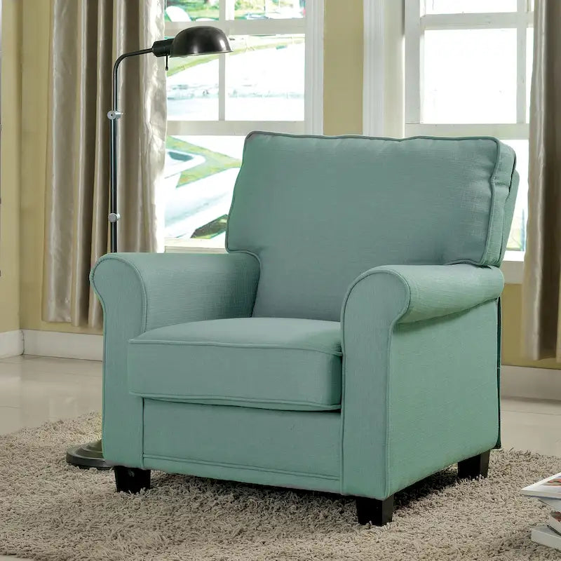 Transitional Linen Padded Accent Chair with Rolled Arms