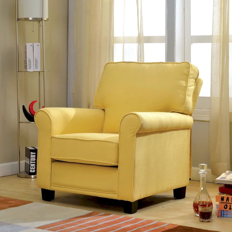 Transitional Linen Padded Accent Chair with Rolled Arms