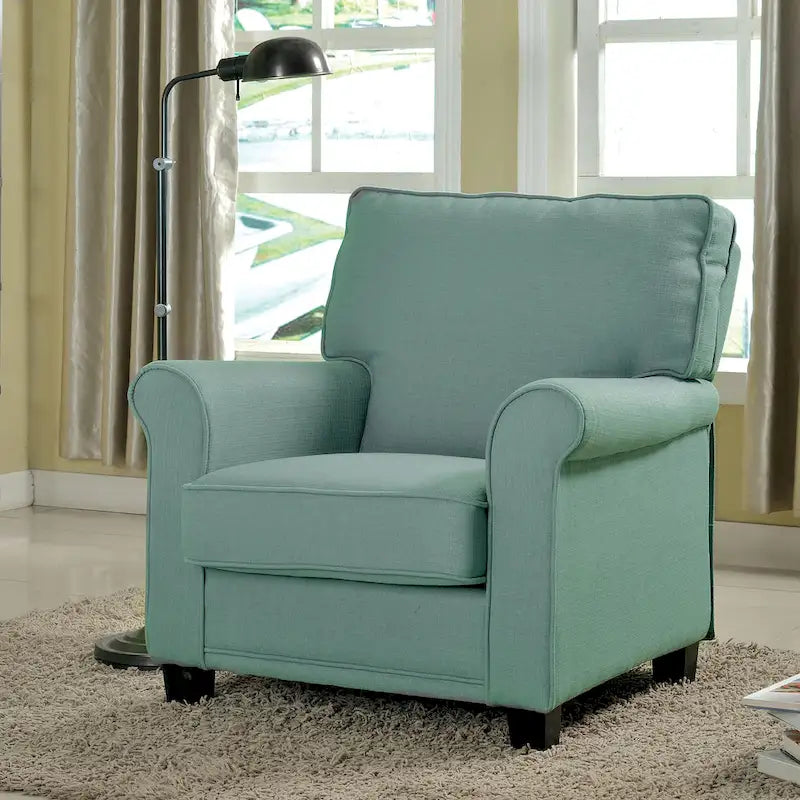 Transitional Linen Padded Accent Chair with Rolled Arms