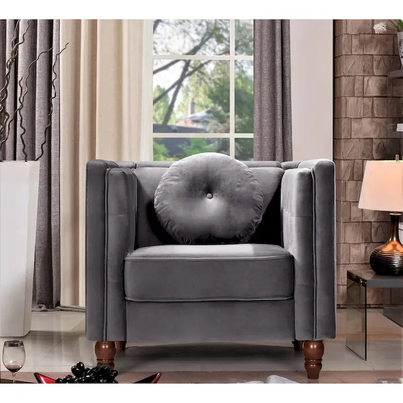 Crushed Velvet Chesterfield Chair with Button-Tufted Back