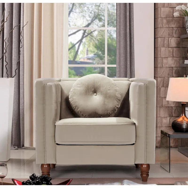Crushed Velvet Chesterfield Chair with Button-Tufted Back