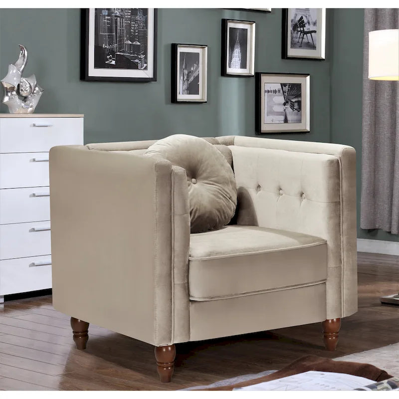 Crushed Velvet Chesterfield Chair with Button-Tufted Back