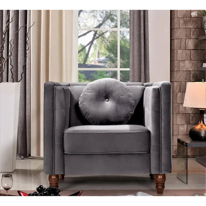 Crushed Velvet Chesterfield Chair with Button-Tufted Back
