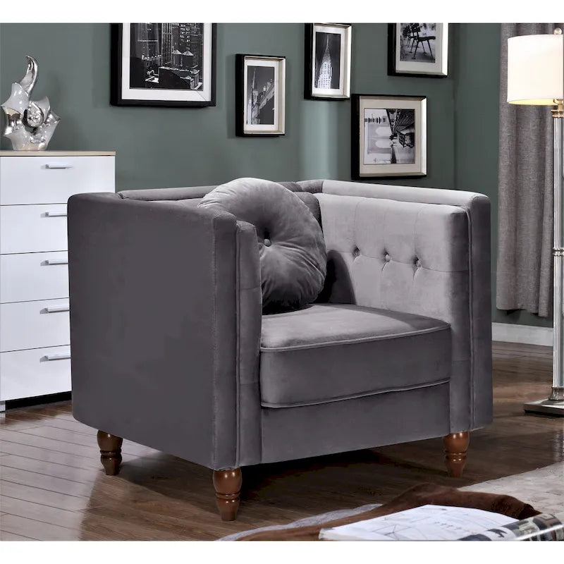 Crushed Velvet Chesterfield Chair with Button-Tufted Back