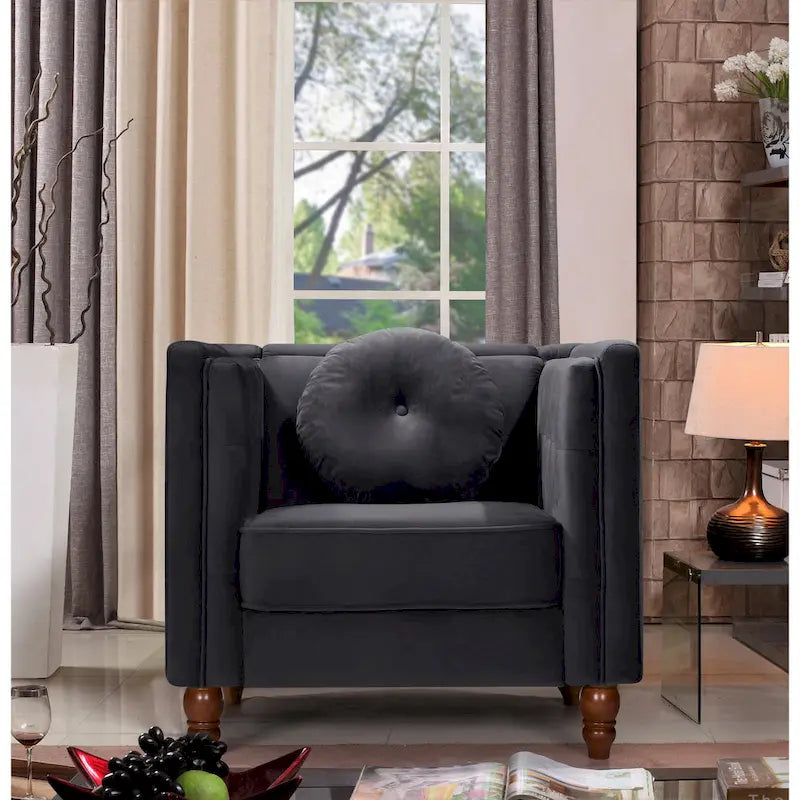 Crushed Velvet Chesterfield Chair with Button-Tufted Back