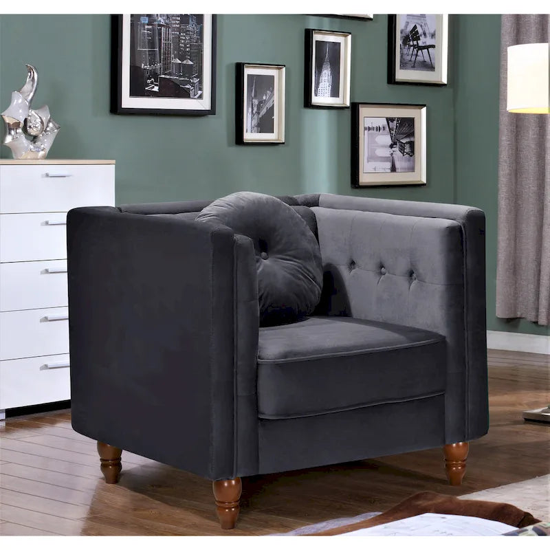 Crushed Velvet Chesterfield Chair with Button-Tufted Back