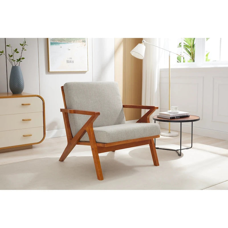 Fabric Accent Chair with Rubberwood Frame and Removable Cushions
