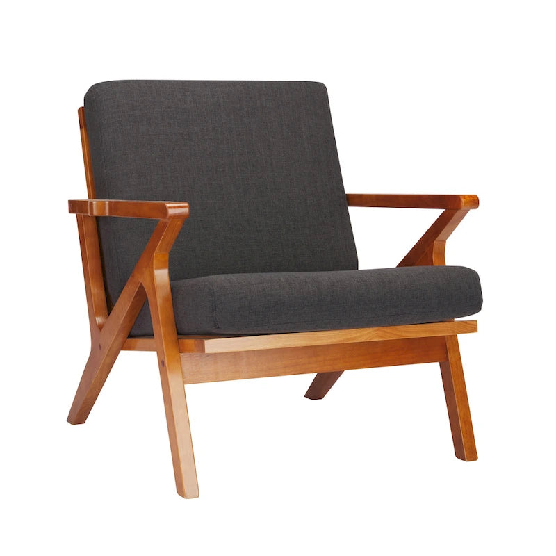 Fabric Accent Chair with Rubberwood Frame and Removable Cushions