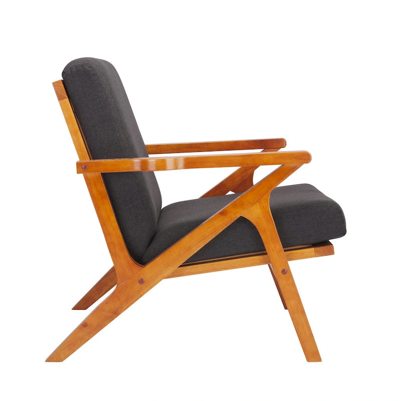 Fabric Accent Chair with Rubberwood Frame and Removable Cushions