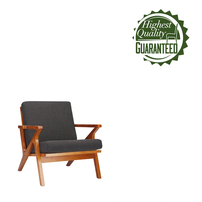 Fabric Accent Chair with Rubberwood Frame and Removable Cushions