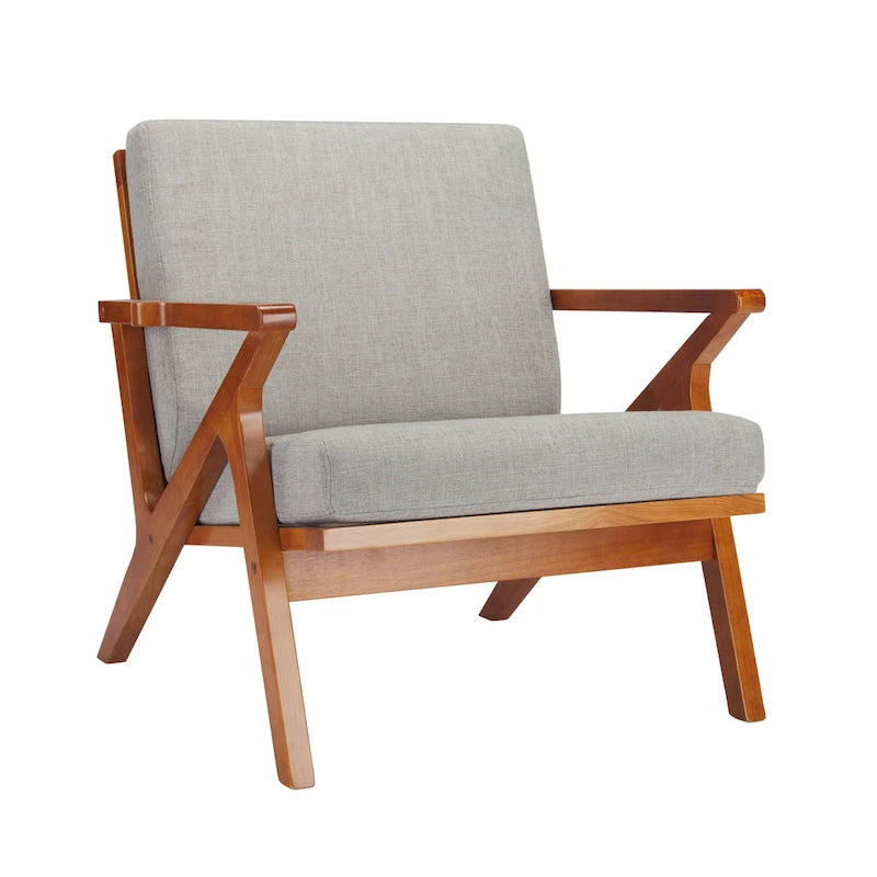 Fabric Accent Chair with Rubberwood Frame and Removable Cushions