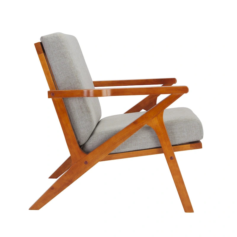 Fabric Accent Chair with Rubberwood Frame and Removable Cushions