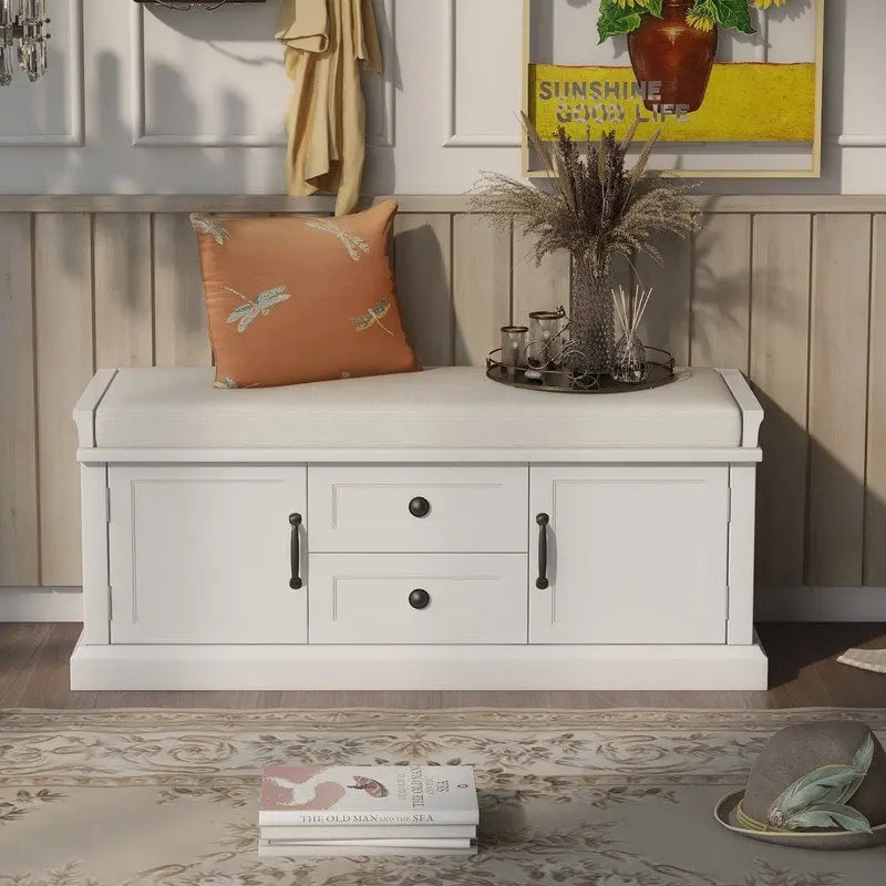 Storage Bench with 2 Drawers and 2 Cabinets