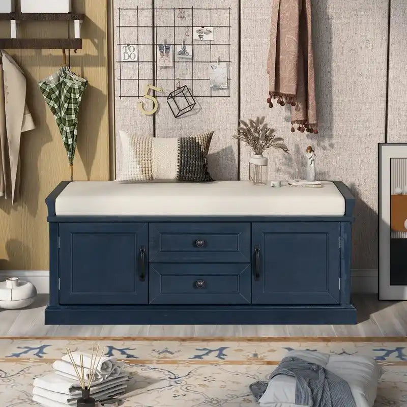 Storage Bench with 2 Drawers and 2 Cabinets