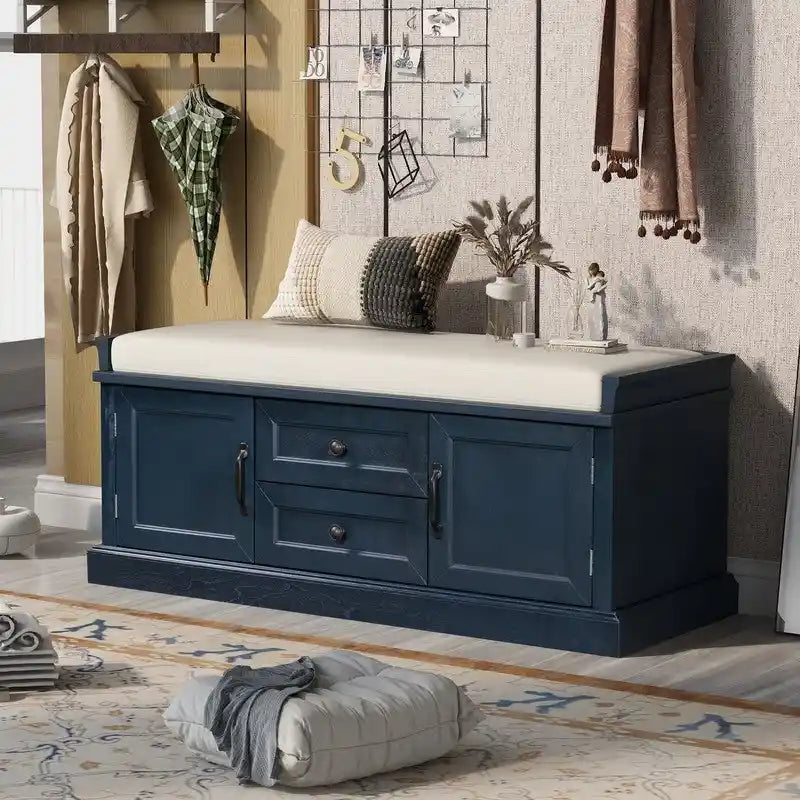 Storage Bench with 2 Drawers and 2 Cabinets