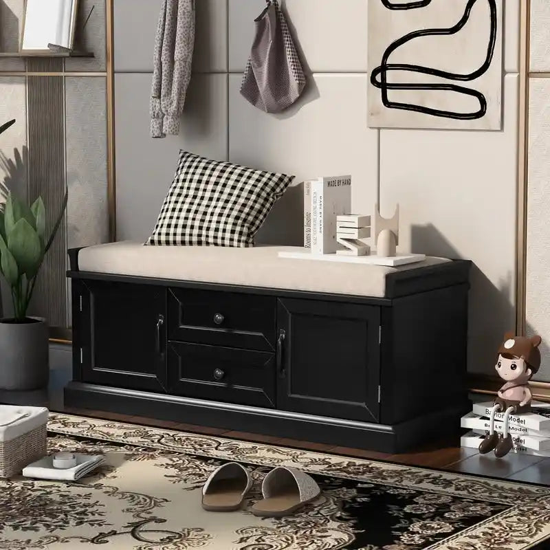 Storage Bench with 2 Drawers and 2 Cabinets