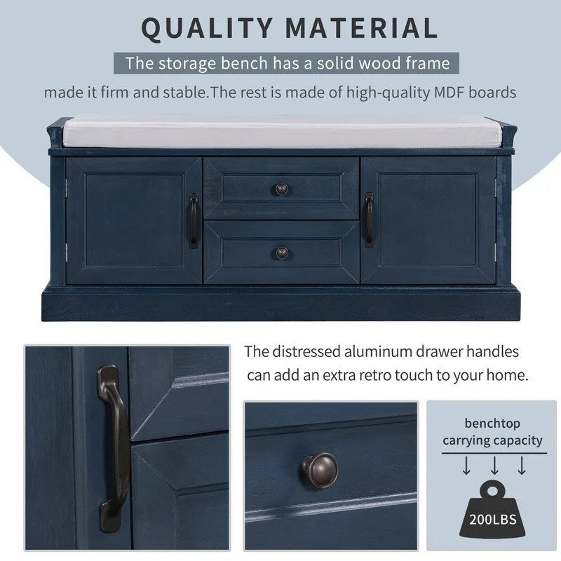 Storage Bench with 2 Drawers and 2 Cabinets