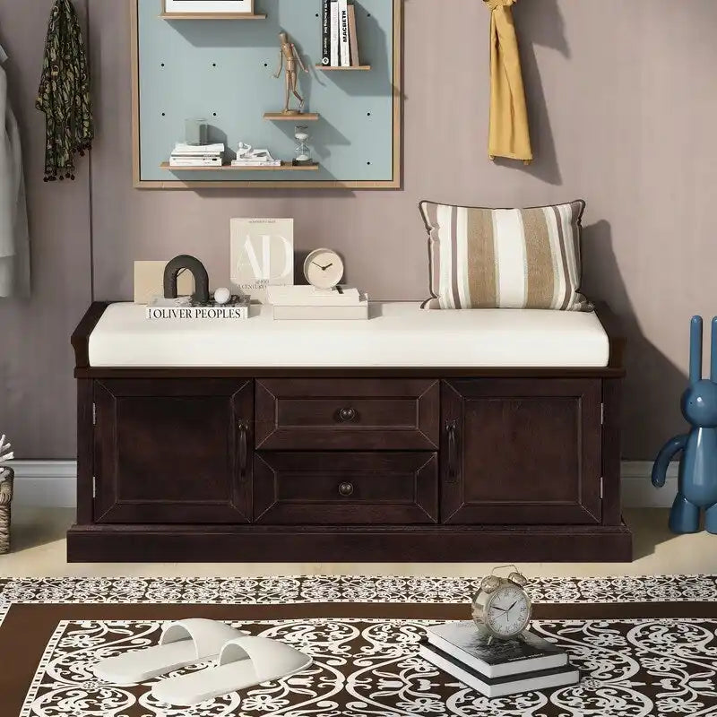 Storage Bench with 2 Drawers and 2 Cabinets