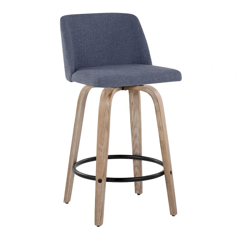 26" Fixed-Height Counter Stool with Whitewashed Wood Base, Set of 2