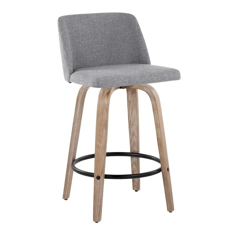 26" Fixed-Height Counter Stool with Whitewashed Wood Base, Set of 2