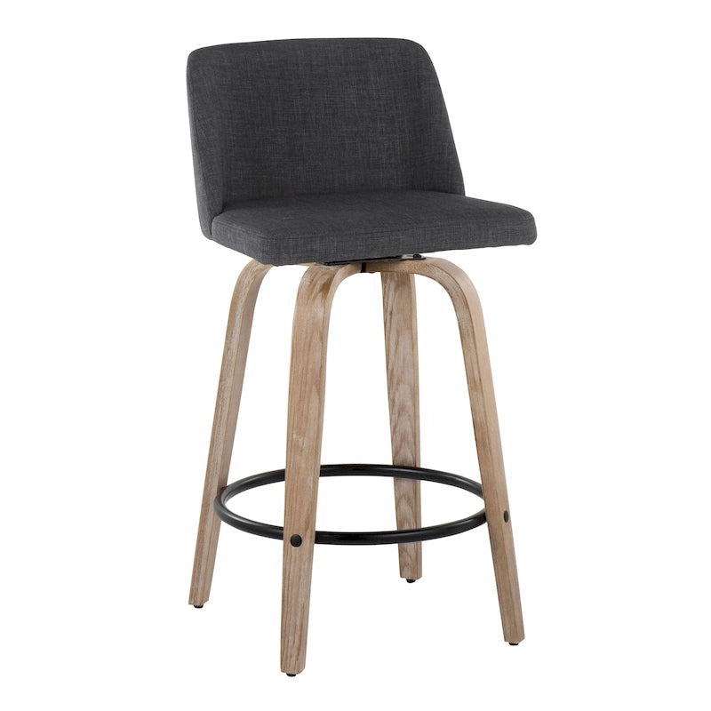 26" Fixed-Height Counter Stool with Whitewashed Wood Base, Set of 2