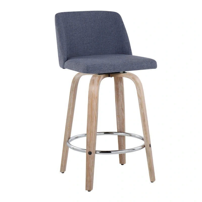 26" Fixed-Height Counter Stool with Whitewashed Wood Base, Set of 2