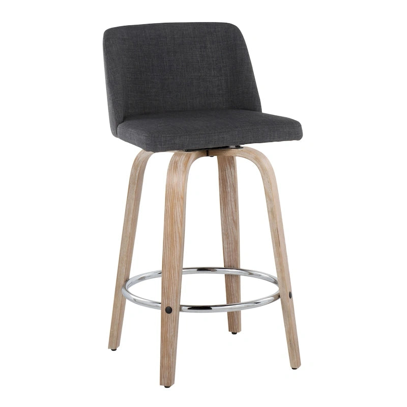 26" Fixed-Height Counter Stool with Whitewashed Wood Base, Set of 2