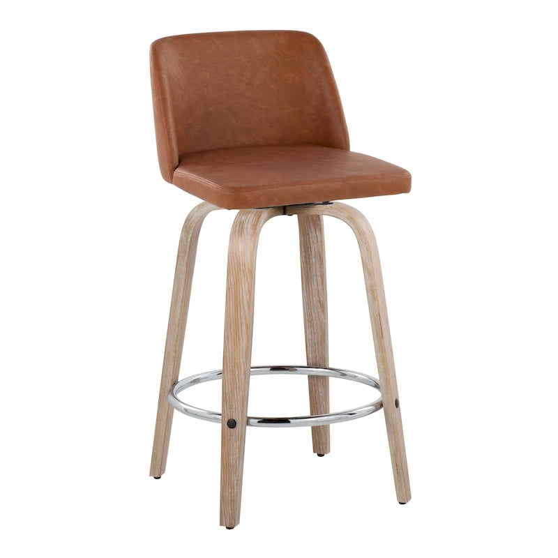26" Fixed-Height Counter Stool with Whitewashed Wood Base, Set of 2
