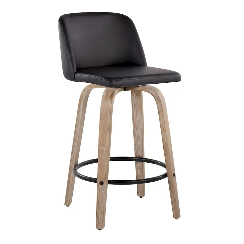 26" Fixed-Height Counter Stool with Whitewashed Wood Base, Set of 2