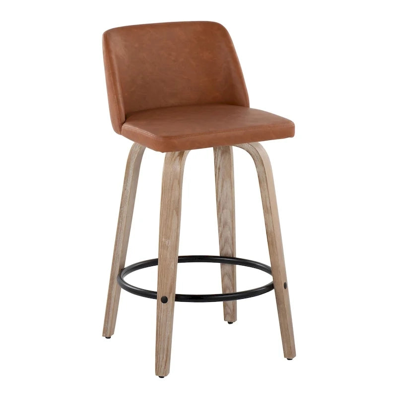 26" Fixed-Height Counter Stool with Whitewashed Wood Base, Set of 2