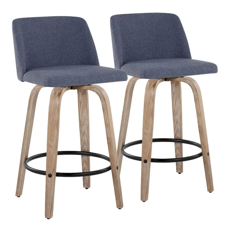 26" Fixed-Height Counter Stool with Whitewashed Wood Base, Set of 2