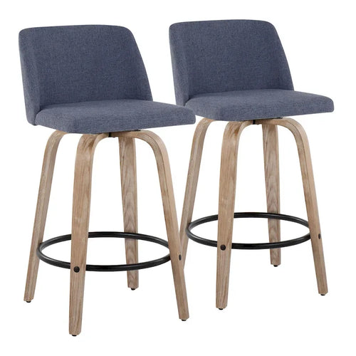 26" Fixed-Height Counter Stool with Whitewashed Wood Base, Set of 2