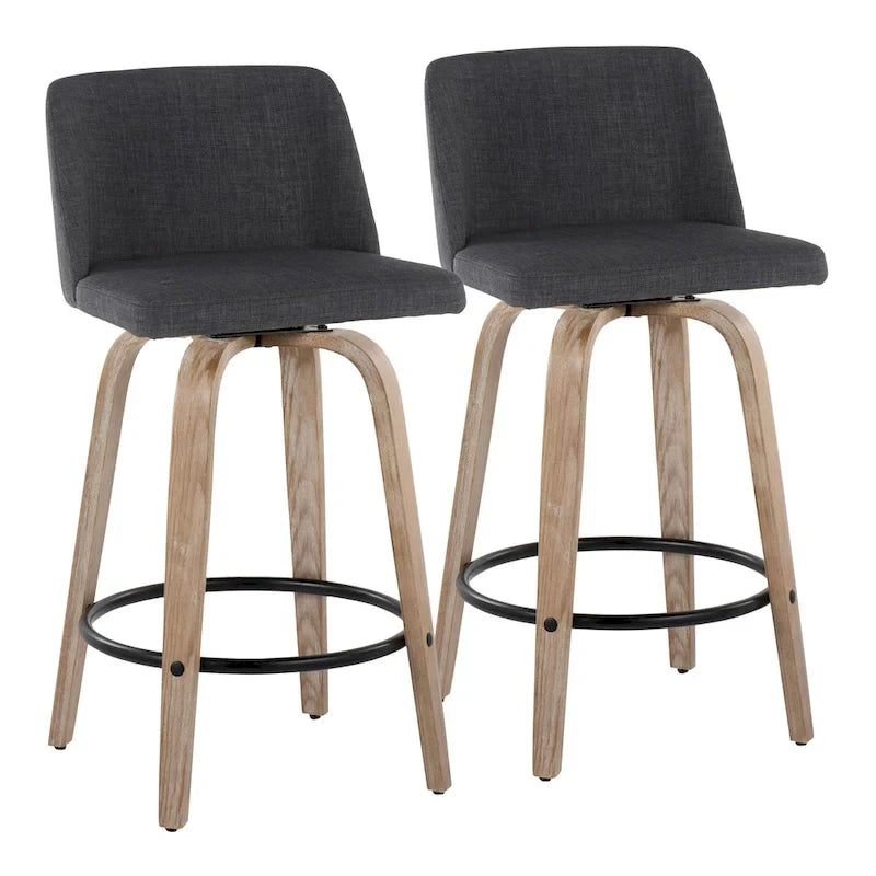 26" Fixed-Height Counter Stool with Whitewashed Wood Base, Set of 2