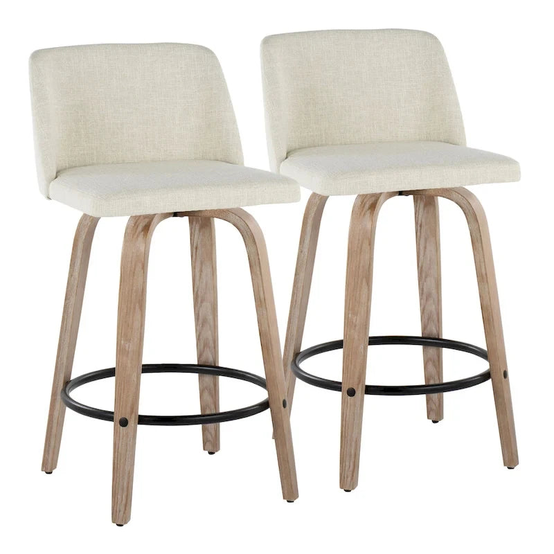 26" Fixed-Height Counter Stool with Whitewashed Wood Base, Set of 2