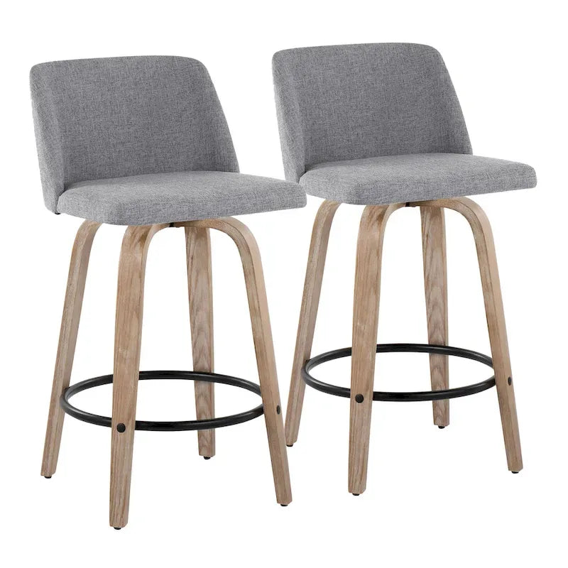 26" Fixed-Height Counter Stool with Whitewashed Wood Base, Set of 2