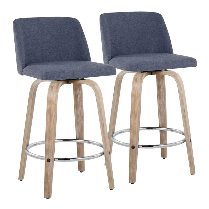 26" Fixed-Height Counter Stool with Whitewashed Wood Base, Set of 2