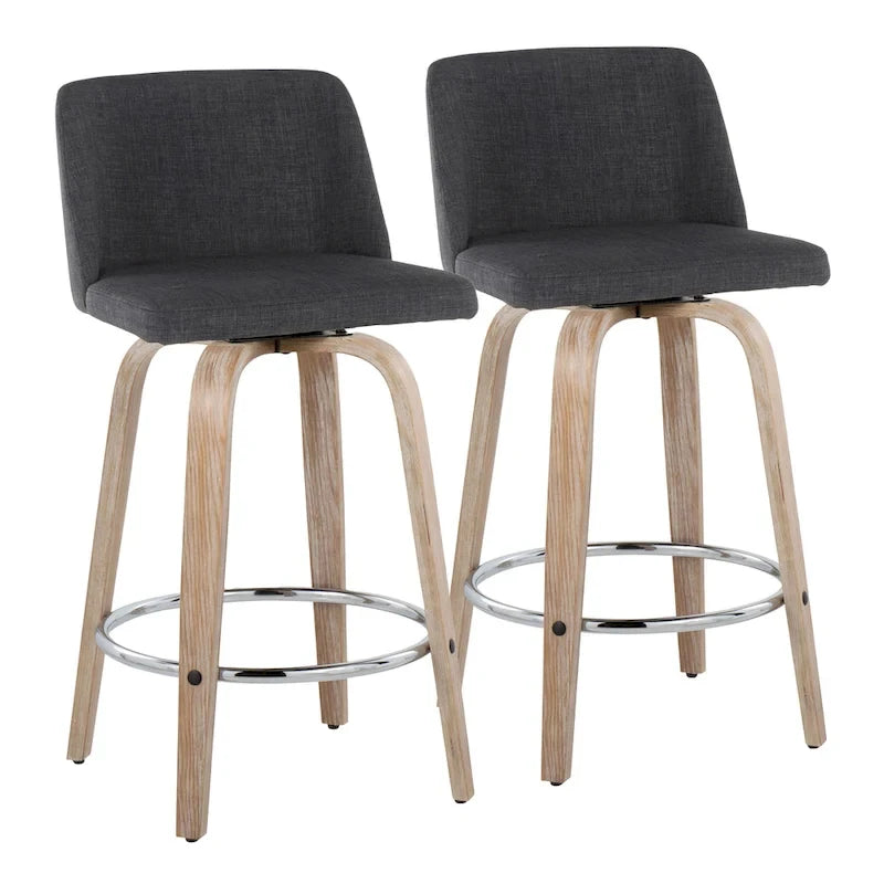 26" Fixed-Height Counter Stool with Whitewashed Wood Base, Set of 2