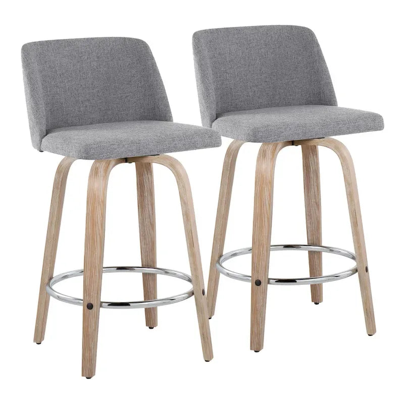 26" Fixed-Height Counter Stool with Whitewashed Wood Base, Set of 2